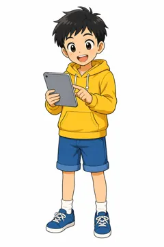 しぐさ・場面のポーズ・ハル ハル 男の子 端末操作 タブレット