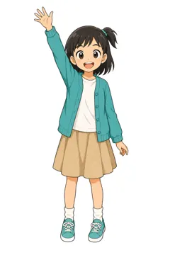 しぐさ・場面のポーズ・ミオ ミオ 女の子 発表 手を挙げる