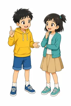 しぐさ・場面のポーズ・ふたり ハル ミオ ふたり 相談