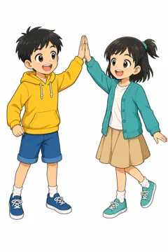 しぐさ・場面のポーズ・ふたり ハル ミオ ふたり ハイタッチ