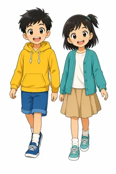 しぐさ・場面のポーズ・ふたり ハル ミオ ふたり 並んで歩く