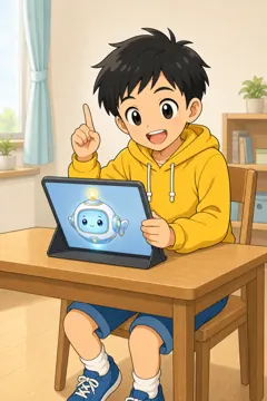 場面イラスト・AIとくらす 1 AI活用シーン AIに質問