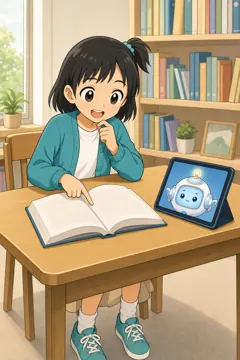 場面イラスト・AIとくらす 1 AI活用シーン 答えを確かめる