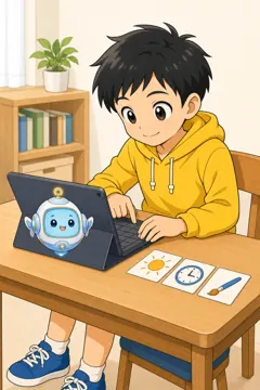場面イラスト・AIとくらす 1 AI活用シーン プロンプト工夫