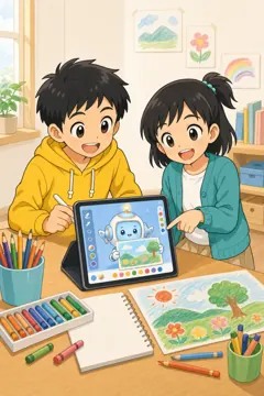 場面イラスト・AIとくらす 1 AI活用シーン AIで絵を作る