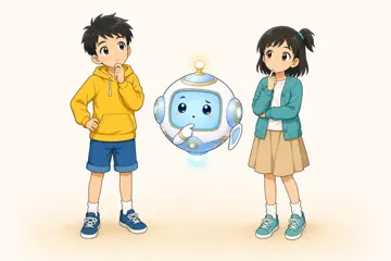 場面イラスト・よろこび・元気 3人リアクション 考え込む