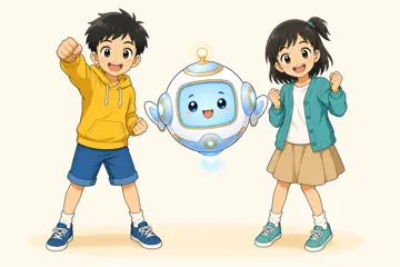 場面イラスト・よろこび・元気 3人リアクション 応援