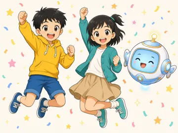 場面イラスト・がんばる・挑戦 検定の場面 合格して喜ぶ
