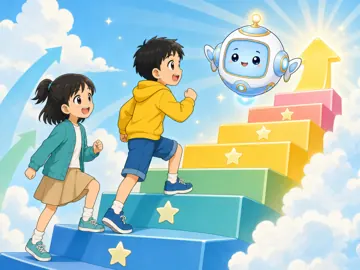 場面イラスト・がんばる・挑戦 検定の場面 級アップの階段