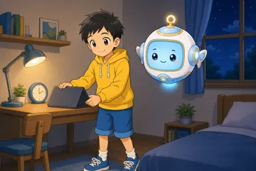 場面イラスト・家で 家庭 夜に時間管理