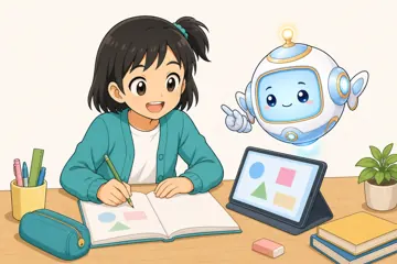 場面イラスト・家で 家庭 宿題をAIと