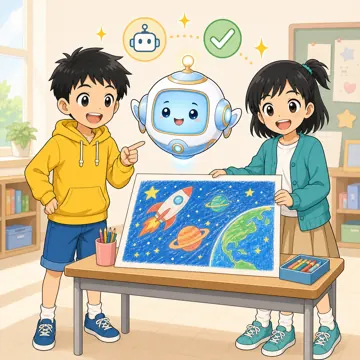 場面イラスト・情報をたしかめる 情報リテラシー AI利用を正直に