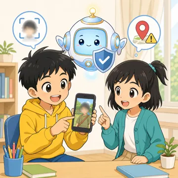 場面イラスト・情報をたしかめる 情報リテラシー 写真の扱い注意