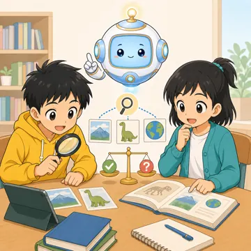 場面イラスト・情報をたしかめる 情報リテラシー 真偽を調べる