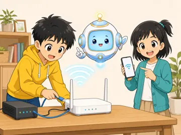 場面イラスト・ネット・つながる ネットワーク ルーター/Wi-Fi設定