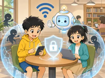 場面イラスト・ネット・つながる ネットワーク 公衆Wi-Fi安全