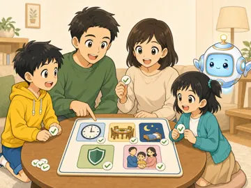 場面イラスト・ネット・つながる ネットワーク 家のルール