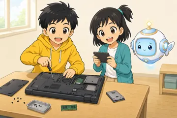 場面イラスト・パソコン PC・Linux 中古PC組み立て