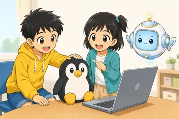 場面イラスト・パソコン PC・Linux Linuxに触れる