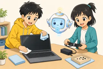 場面イラスト・パソコン PC・Linux 安全に整える