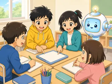 場面イラスト・学校で 学校 グループ学習