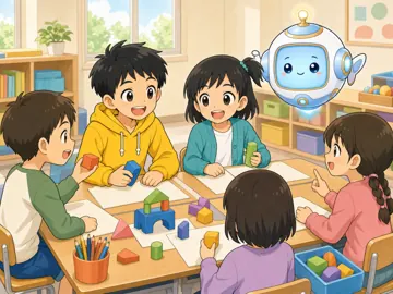場面イラスト・学校で 学校 みんなで学ぶ