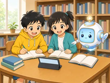 場面イラスト・学校で 学校 図書室で調べる