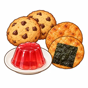 食べ物・野菜・果物 食べ物・野菜・果物 料理・給食:おやつ(クッキー・せんべい・ゼリー)