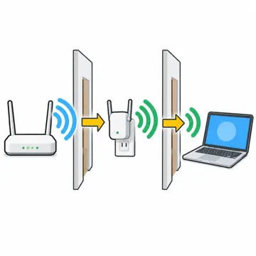 ネットワークと通信のしくみ ネットワークと通信のしくみ 家の中:中継器で電波を遠くの部屋まで届ける