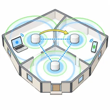 ネットワークと通信のしくみ ネットワークと通信のしくみ 家の中:メッシュWi-Fi(複数の機器が網の目で家中をカバー)