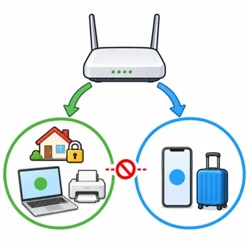ネットワークと通信のしくみ ネットワークと通信のしくみ 家の中:家族用と来客用のネットワークを分ける(2つの輪)