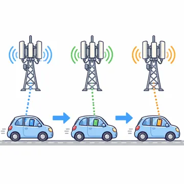 ネットワークと通信のしくみ ネットワークと通信のしくみ 外へ出る:移動する車の中のスマホが基地局を次々と切り替える