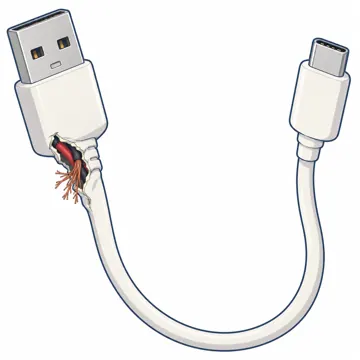 パソコンの中身と周辺機器 パソコンの中身と周辺機器 つなぐもの:ケーブルの断線(根元の被覆がさけて中の線が見える)