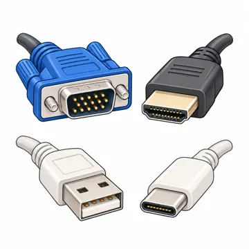 パソコンの中身と周辺機器 パソコンの中身と周辺機器 つなぐもの:古い端子と新しい端子を並べる(VGAとHDMI、USB-AとUSB-C)