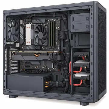 パソコンの中身と周辺機器 パソコンの中身と周辺機器 中身:デスクトップPCの中の配線(ケーブルが束ねてある)