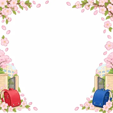 季節のかざり枠・季節・行事 季節のかざり枠 春:入学(ランドセルとさくら)