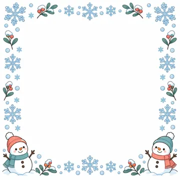 季節のかざり枠・季節・行事 季節のかざり枠 冬:雪の結晶と雪だるま