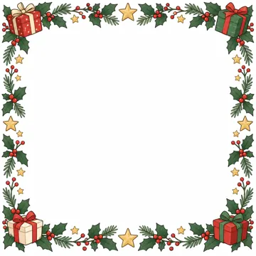 季節のかざり枠・季節・行事 季節のかざり枠 冬:クリスマス(ヒイラギ・星・プレゼント)