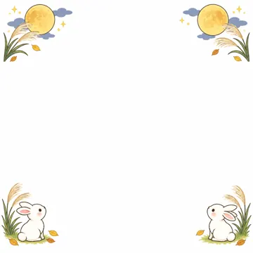 季節のかざり枠・月別(1〜12月) 月別のかざり枠 9月:お月見と秋の始まり(月・すすき・うさぎ)のかざり枠。左右の角だけに小さなかざり、中央を大きく白く空ける(シンプル)