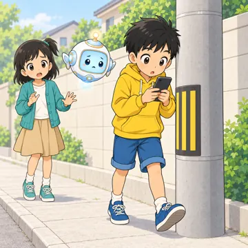 歩きスマホ・わるい例：歩きながらスマホを見る