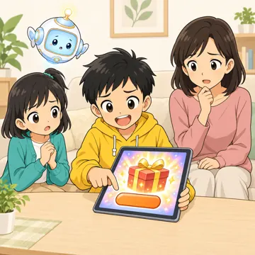 あやしい当選画面・わるい例：よろこんでボタンを押す