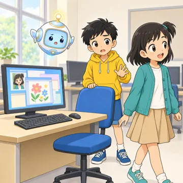 学校のパソコン・わるい例：ログインしたまま席をはなれる