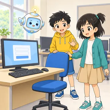 学校のパソコン・よい例：ログアウトしてから席を立つ