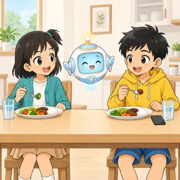 食事中のスマホ・よい例：スマホを置いて家族と話す