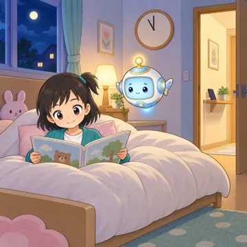 寝る前のスマホ・よい例：部屋の外で充電して、本を読む