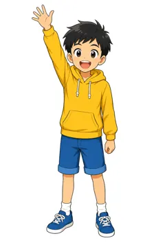 全身ポーズ・ハル ハル 男の子 手を挙げる