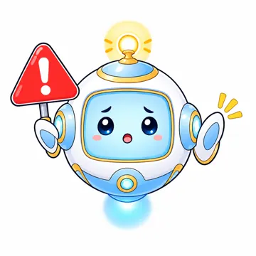 全身ポーズ・アイ(表情・しぐさの追加) アイ AI マスコット 赤い警告のサインを持って注意している