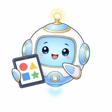 全身ポーズ・アイ(表情・しぐさの追加) アイ AI マスコット タブレットを持って説明している