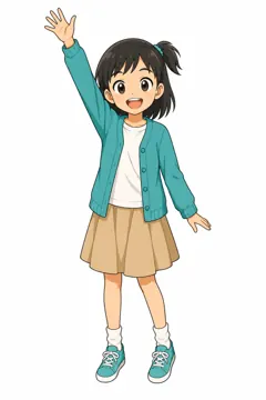 全身ポーズ・ミオ ミオ 女の子 手を挙げる