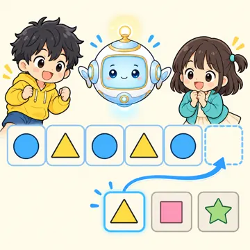 図解・基本 図解 AIが次に来る言葉を予想して並べる図(文字は描かず形の列で表す)